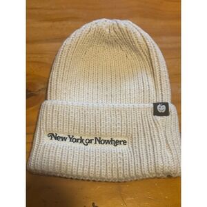 New York or Nowhere NYON Beanie Cream Off Wool Blend Ribbed MOTTO CHUNKY BEANIE